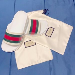 Gucci web rubber slide worn less than 5x